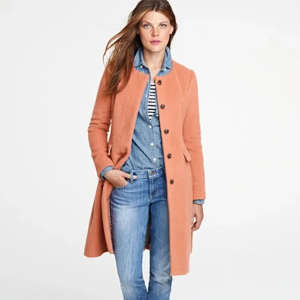 J CREW Collection Wool Alpaca Coat Classic Preppy size 2 Peach A-line Peplum - Picture 3 of 13